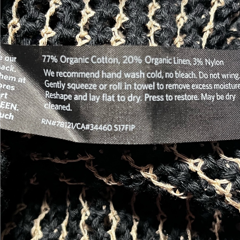 Eileen Fisher | Black Cream Linen Blend Mesh Knit Sleeveless Tank, Large Petite - Picture 6 of 6